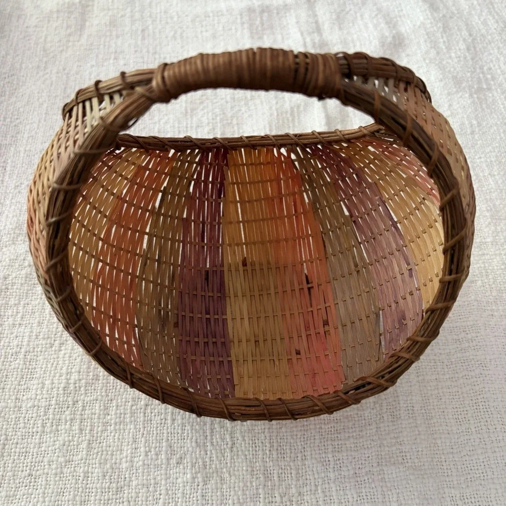 Vintage 1986 Avon Pastel Collection Handled Woven Multi-Color Bamboo Basket